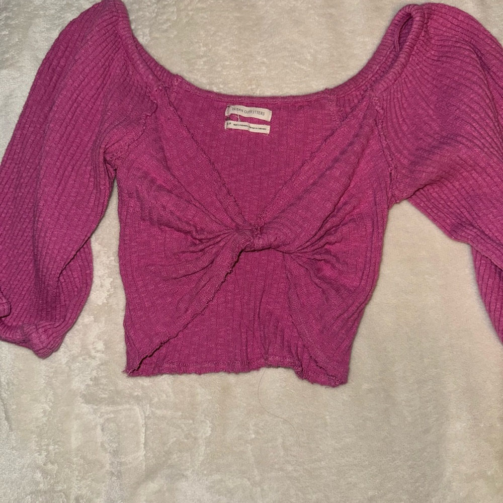 Urban Outfitters Pink Puff Sleeve Crop Blouse